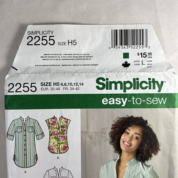 Simplicity 2255 UNCUT Easy to Sew Shirt Sewing Pattern Sizes 6 8 10 12 14 - Picture 4 of 6
